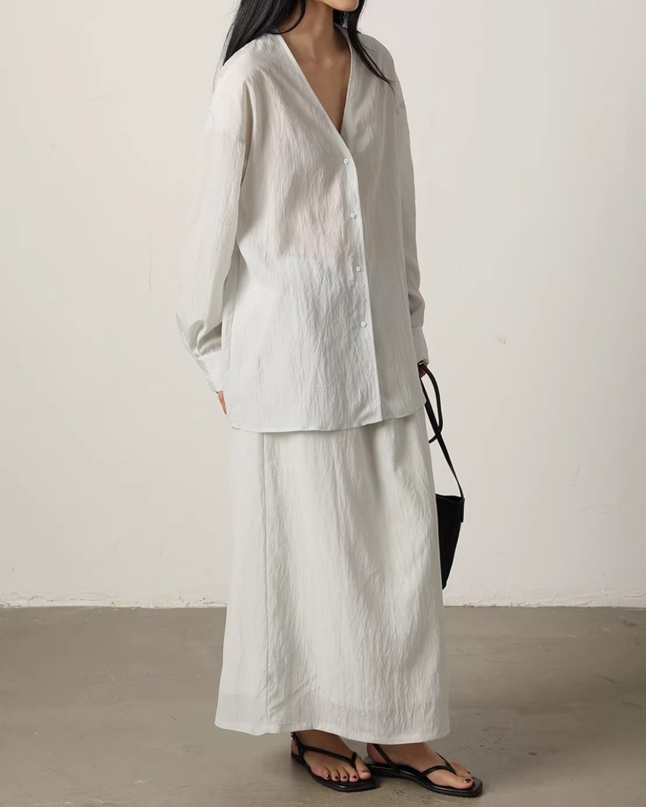 Wrinkle texture straight maxi Skirt L0087