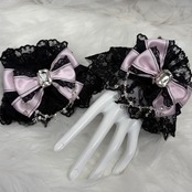 ♡【受注生産】No.3 姫系クリスタルドロップ 大人かわいい姫系リボンカフス／お袖留め black ♡