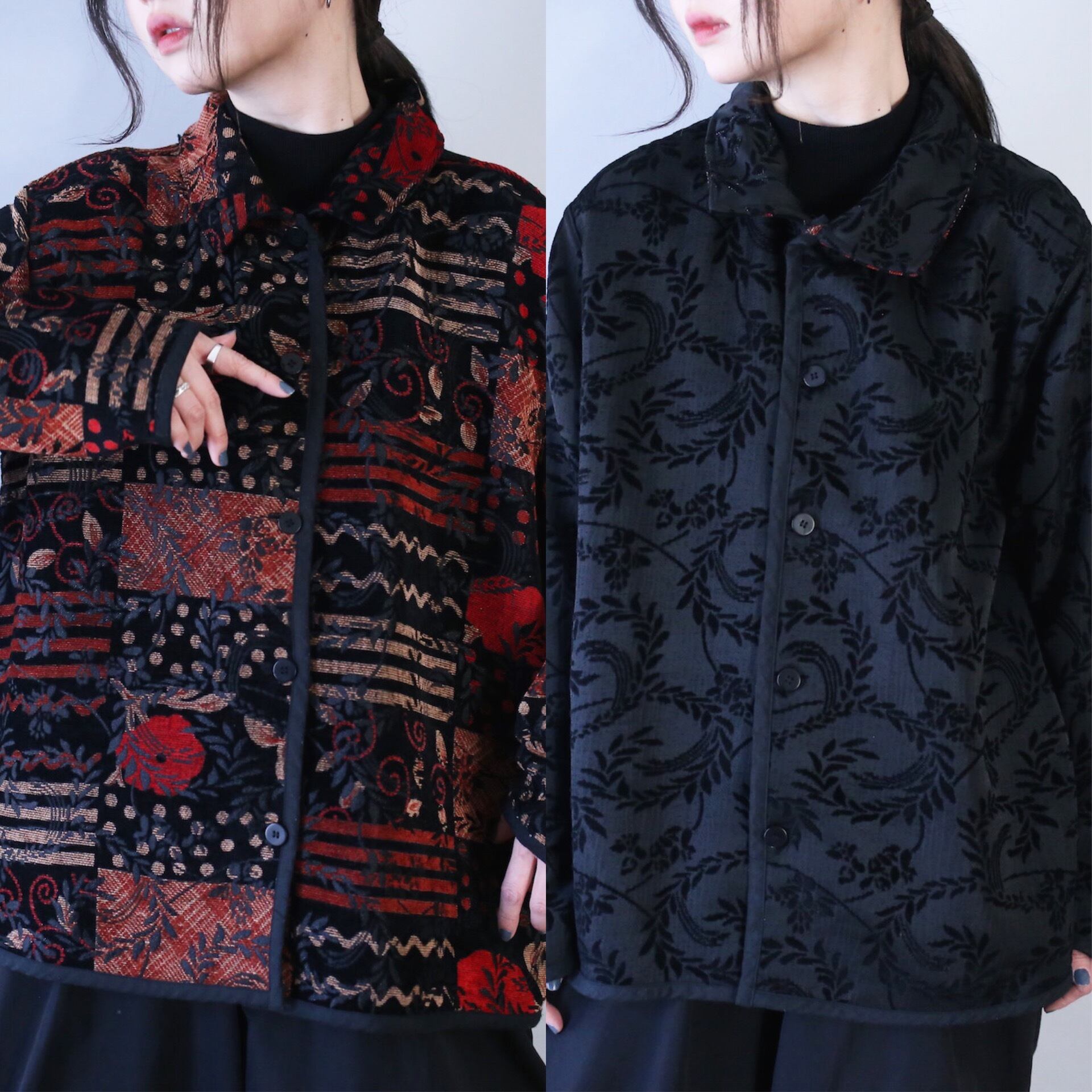 "reversible" geometry and reef motif pattern chenille weave jacket