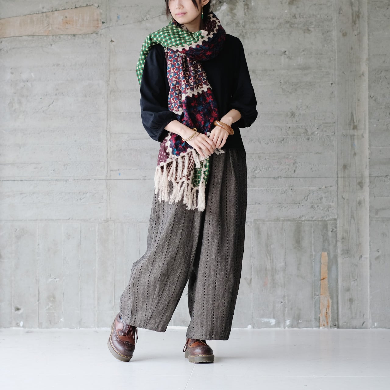 復刻再販】主役級マフラー！柄生地パッチワーク大判ストール（22w-18