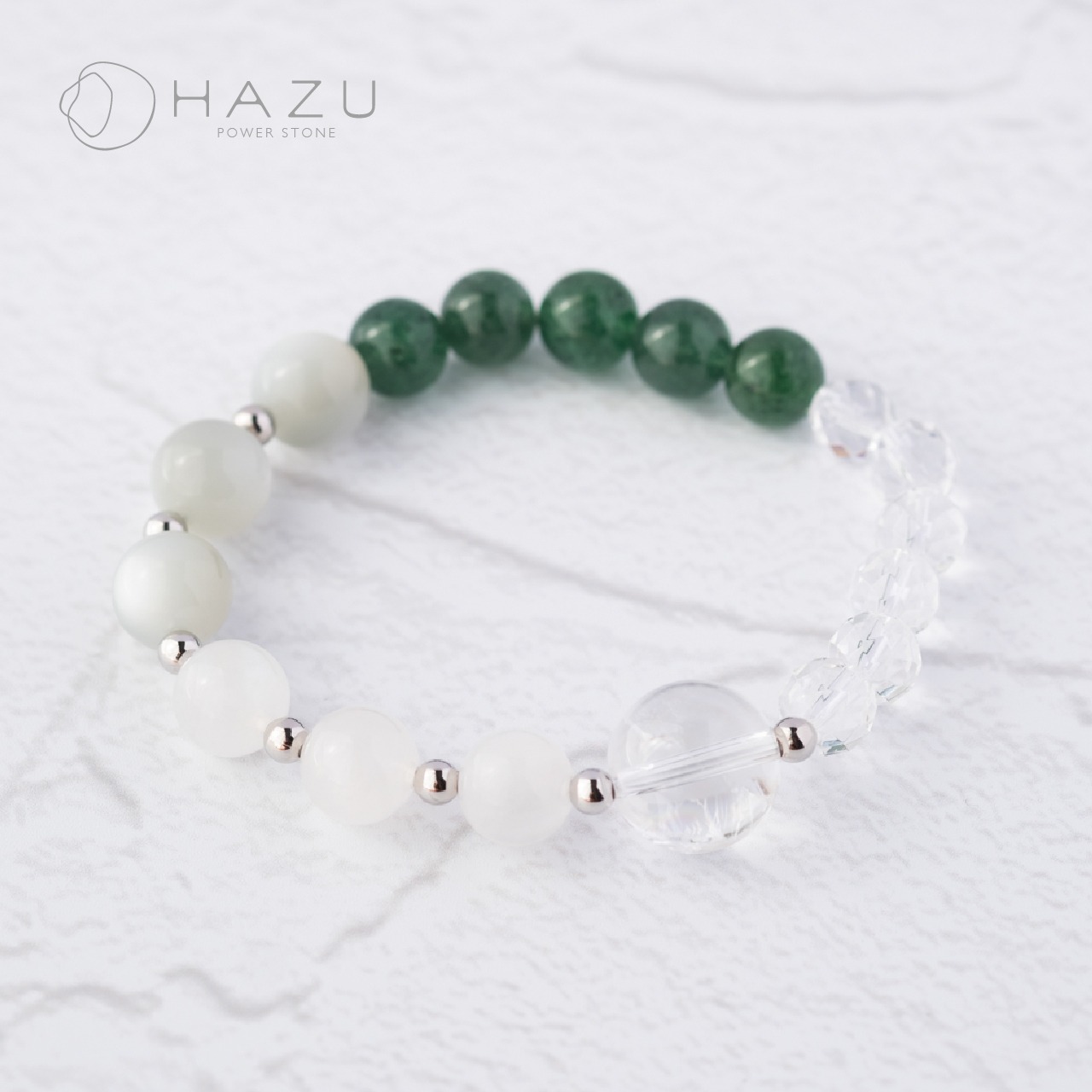 SALE☆静かな森の輝き［グリーンムーンストーン／ムーンストーン／グリーンストロベリークォーツ／アイリスクォーツ／水晶］