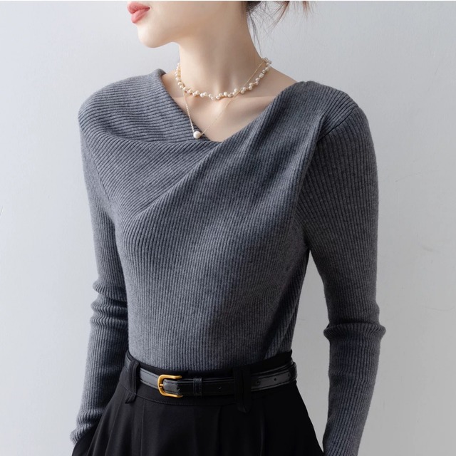 アシンメトリーリブニットプルオーバー　W00256