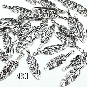【4個】フェザー締めデザインチャーム/アクセサリーパーツ/羽根