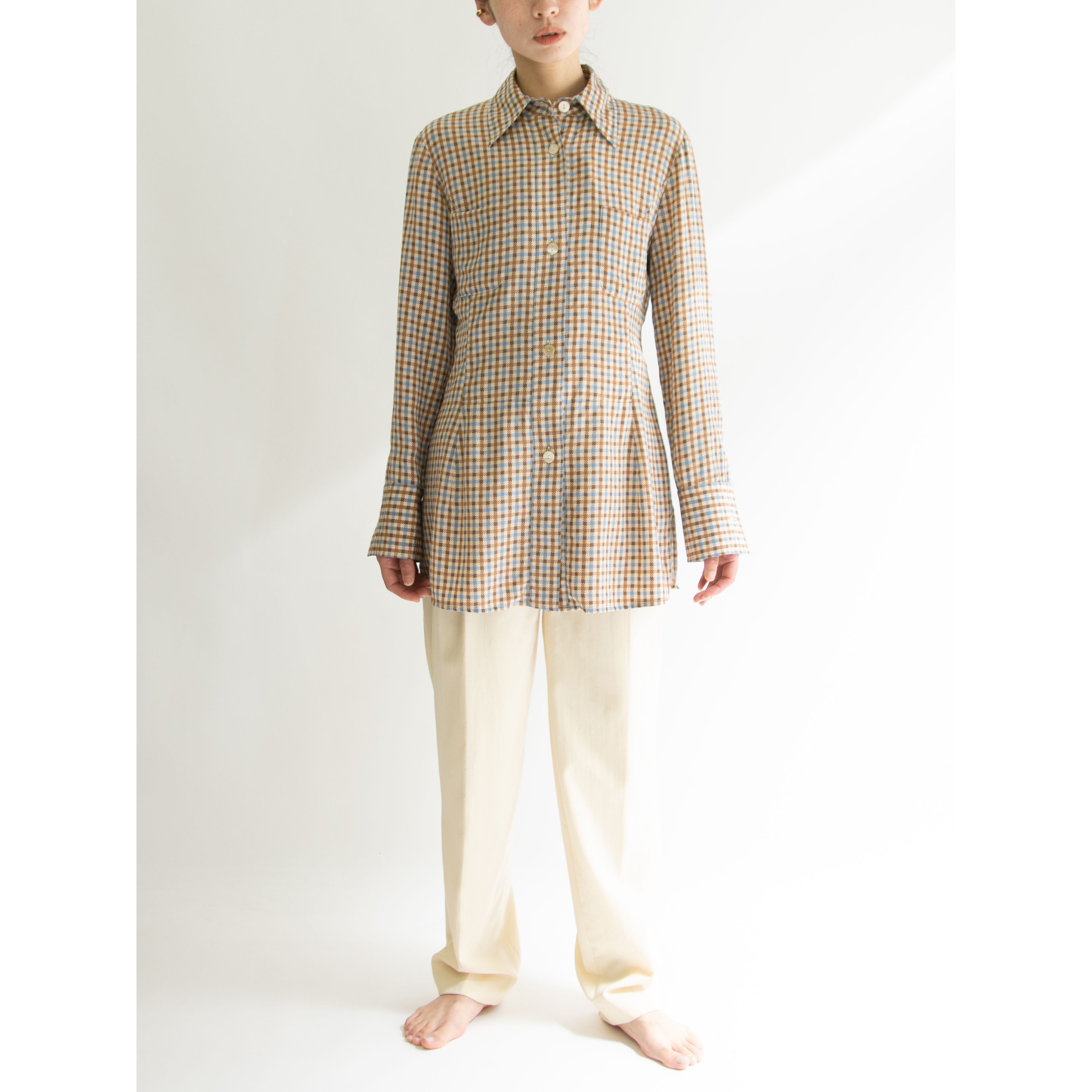 CIVIDINI】Made in Italy 100% Silk Checked Blouse（チヴィディーニ