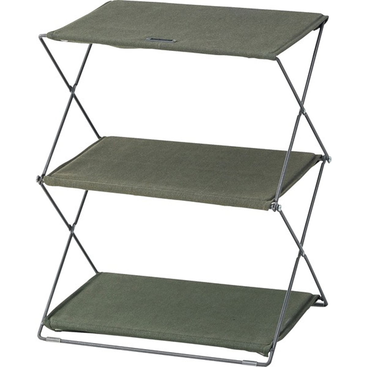 折り畳みシェルフ MIP-93 3段 折畳みシェルフ フォールディングシェルフ コンパクト シンプル ディスプレイラック 雑貨 棚 収納棚 オープンラック カラー2色 リビング キャンプ アウトドア ガレージ 車庫 インテリア グリーン ネイビー