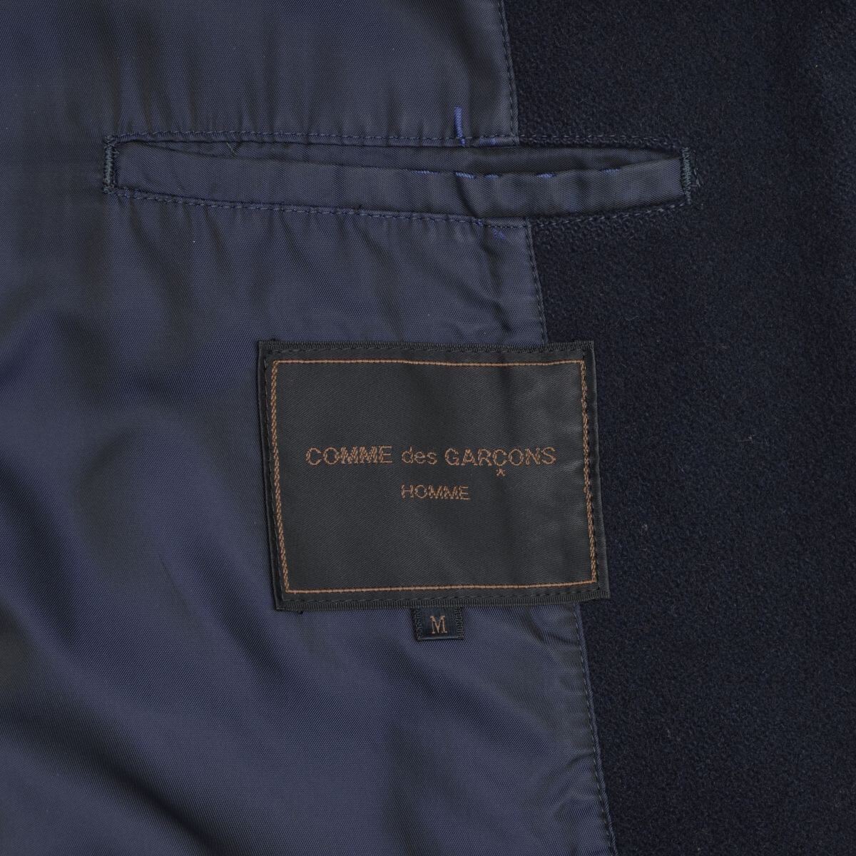 COMME des GARÇONS HOMME Mレザー 濃紺ウールコート COMME des GARCONS