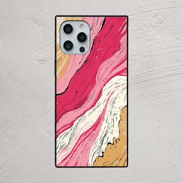 受注生産 iPhoneケース ピンクとゴールドの流線マーブル｜抽象アート MARB054A