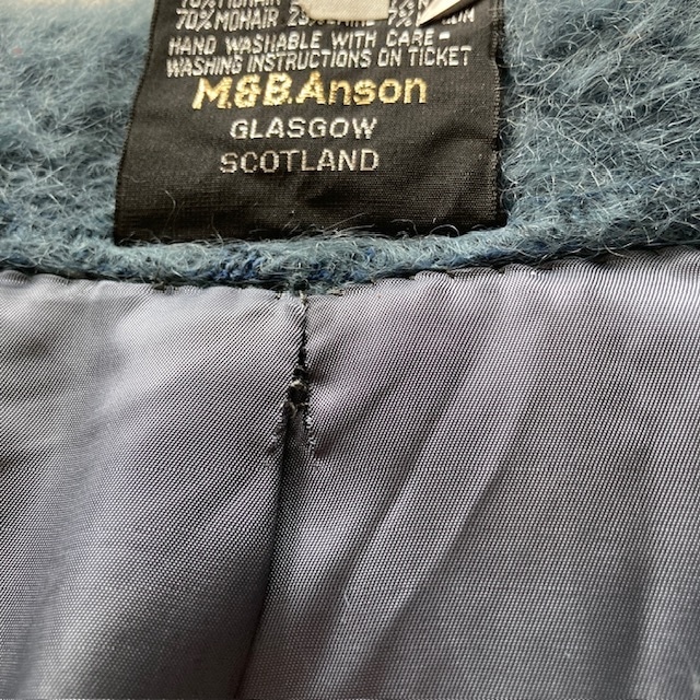 Maban of Scotland マーバン モヘアカーディガン 70s〜80s スコットランド製 裏地付き ブルー ヴィンテージ古着 M〜L 画像11