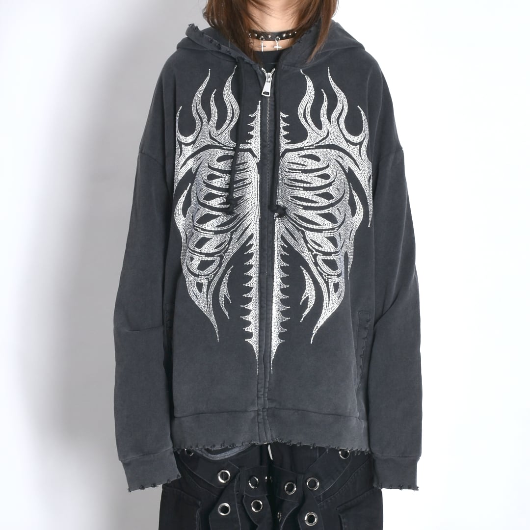 2/19新着】ラインストーン☆BONEピグメントZIPパーカー | VOLCAN&APHRODITE