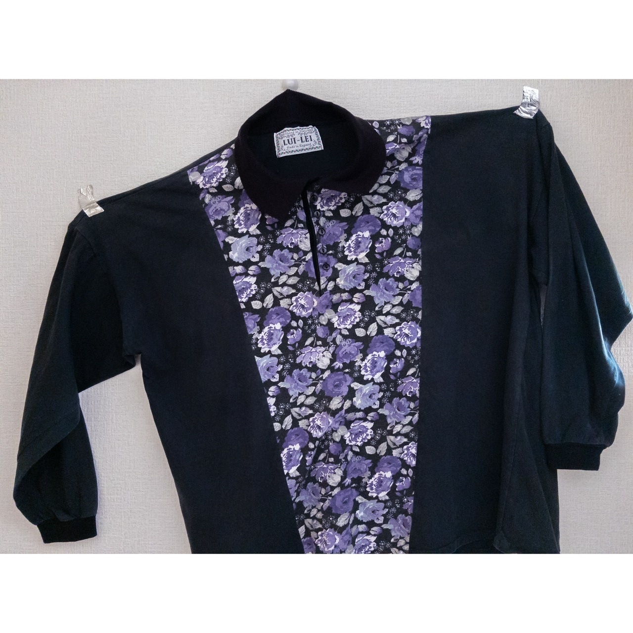 LUI-LEI Flower/Black Switched Polo Collar Shirt