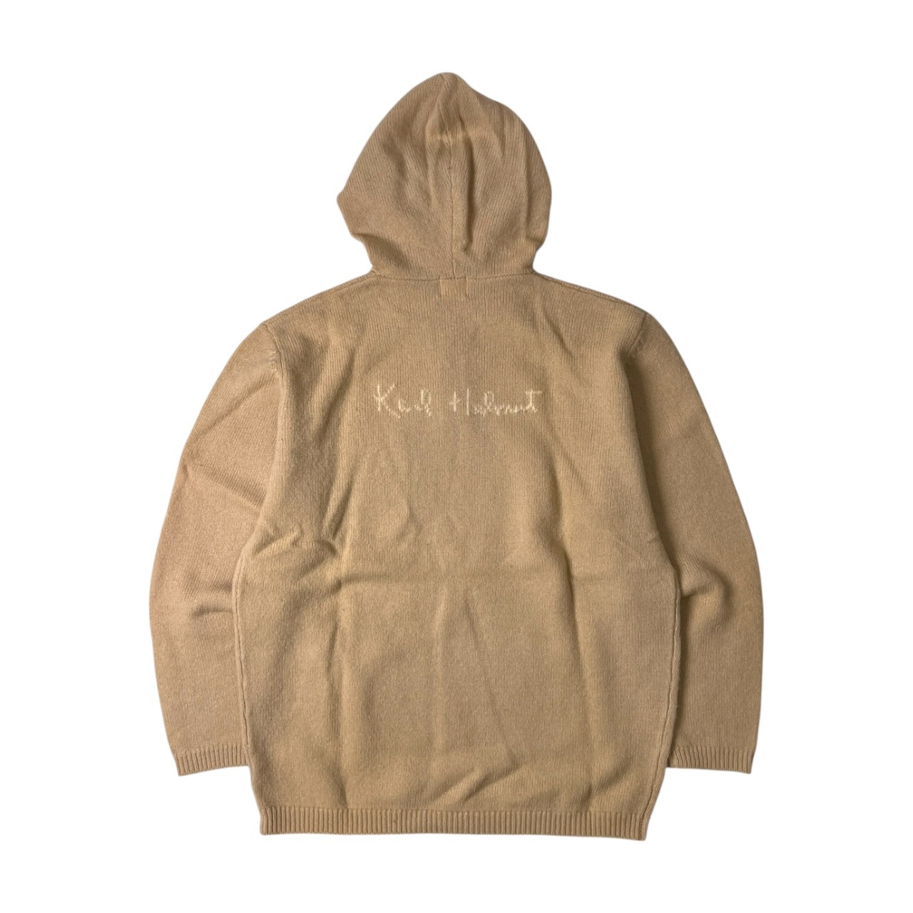 Karl Helmut カールヘルム ヘンリーネック フード付き ウールニット セーター M/ベージュ