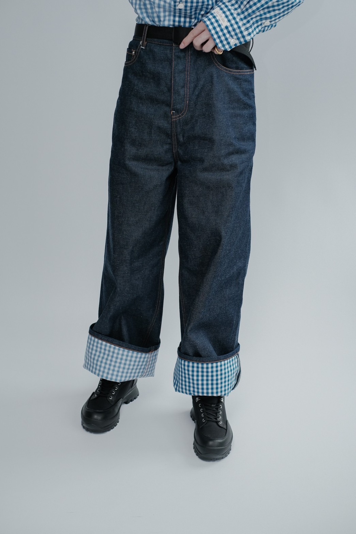 TSTS】2 GINGHAM LINING DENIM TROUSERS | puzzle