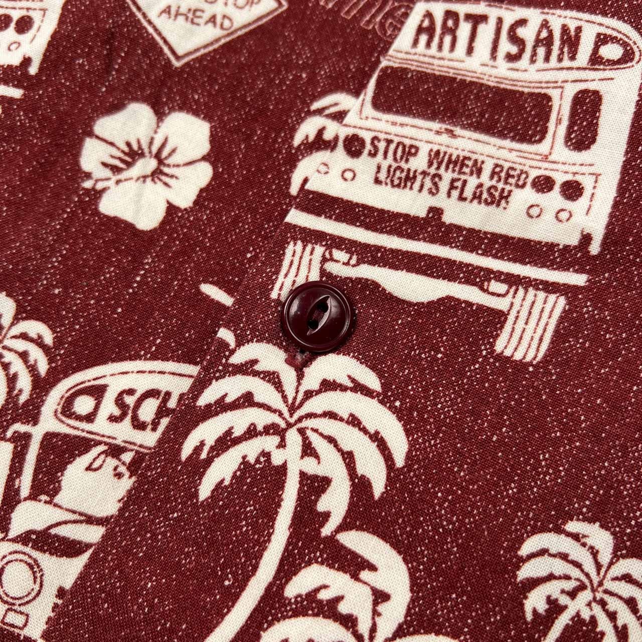 STUDIO D'ARTISAN ステュディオ ダルチザン バス柄 総柄 半袖 アロハシャツ サイズ S /男女でも/赤茶系/日本製