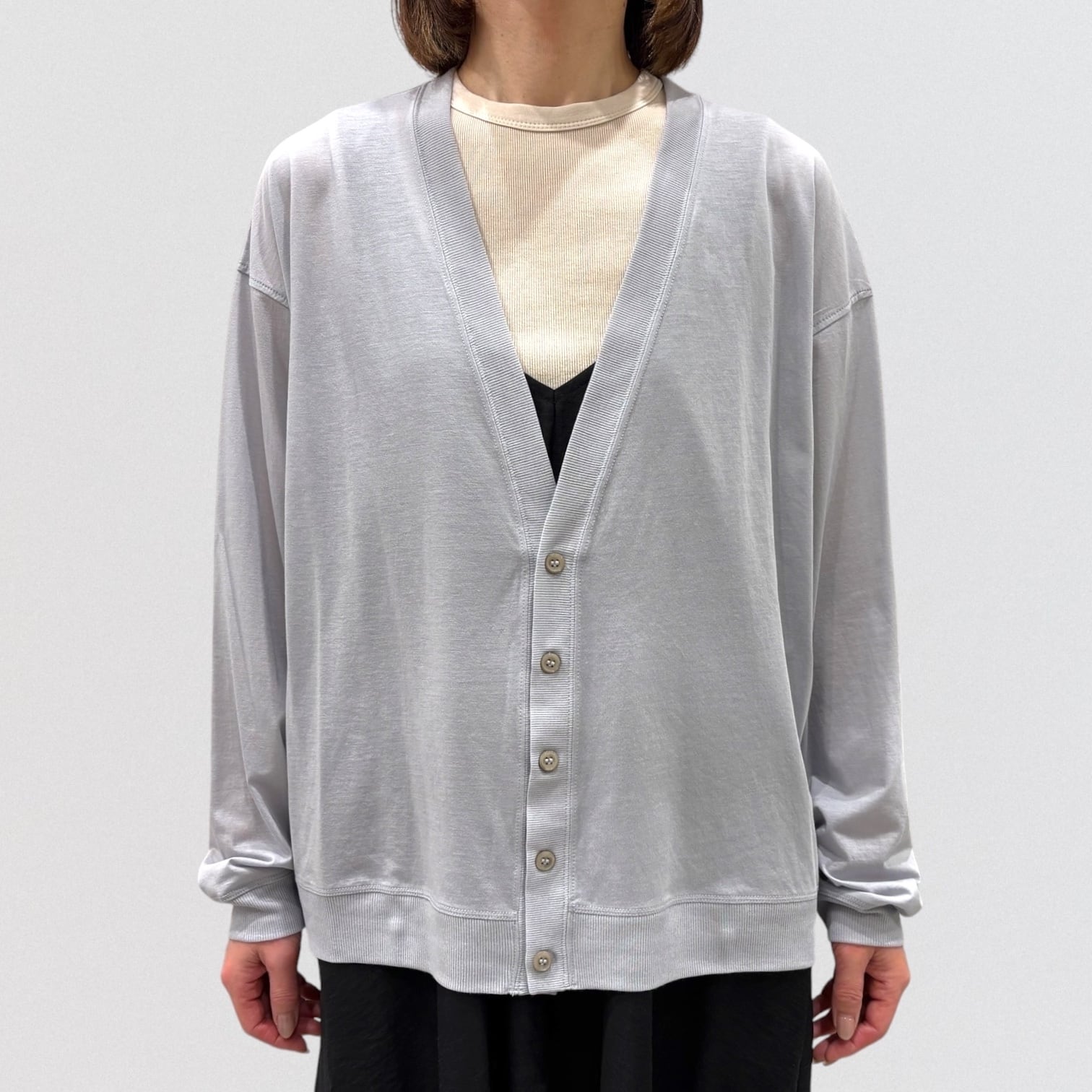 SHUKADO COTTON ×NYLON sheer jersey V-neck cardigan | CoCo Cuore