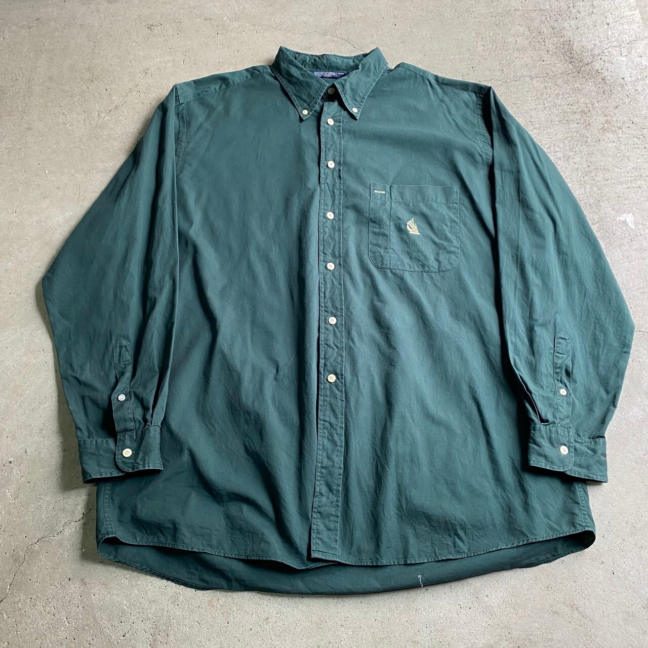 【90s ノーティカ】サイズLデニム襟半袖刺繍 ビッグシャツ 緑 nautica