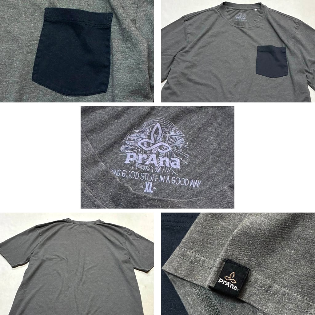 prAna　虫T usa製 1点物◇プラナPRANAグレー無地ポケットTシャツ古着メンズXL/XXL