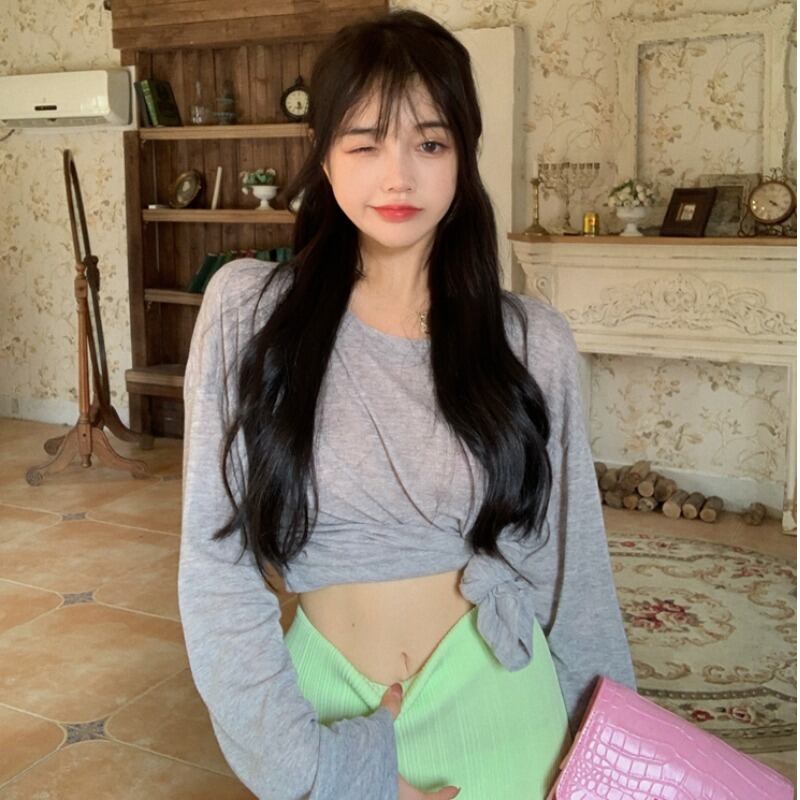 Tシャツ シャツ サマー薄手ソリッド カラーカジュアルルーズトップス ロング 夏物 シルク ソリッドカラー YY-ファッション36095163563