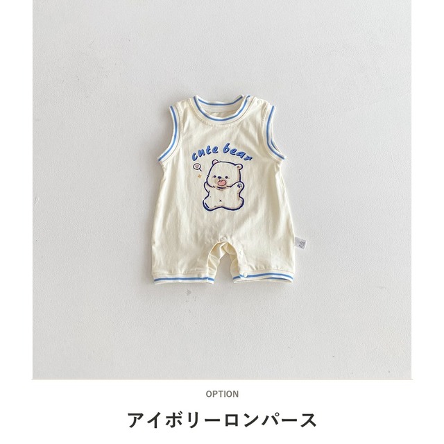 【BABY】ハイファイブくまノースリーブロンパース - 2
