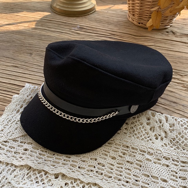 オータムウィンターチェーン レッドスタンダードネイビー レトロ 帽子 秋物 冬物 ベレット ヘアアクセサリー ブラック・アイド・ピーズ1188496447