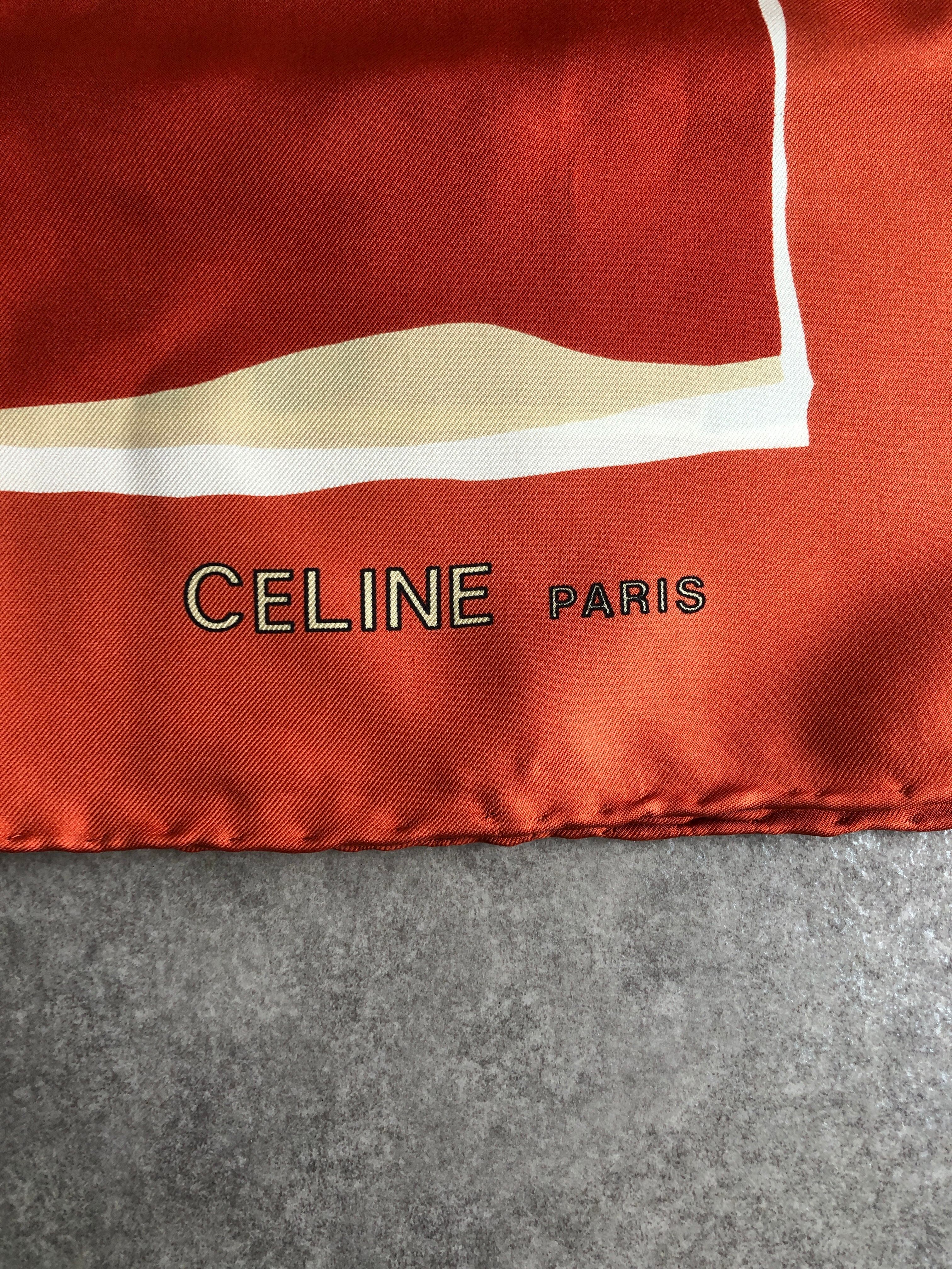 CELINE セリーヌ スカーフ オレンジ 婦人モチーフ シルク vintage
