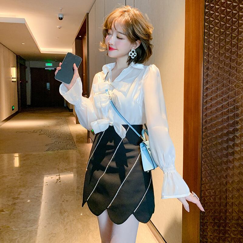 スリーブシャツ ストライプレーススカート スプリング リボン 春物 MIUCO20481851777