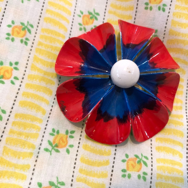 VINTAGE red×navy flower broach