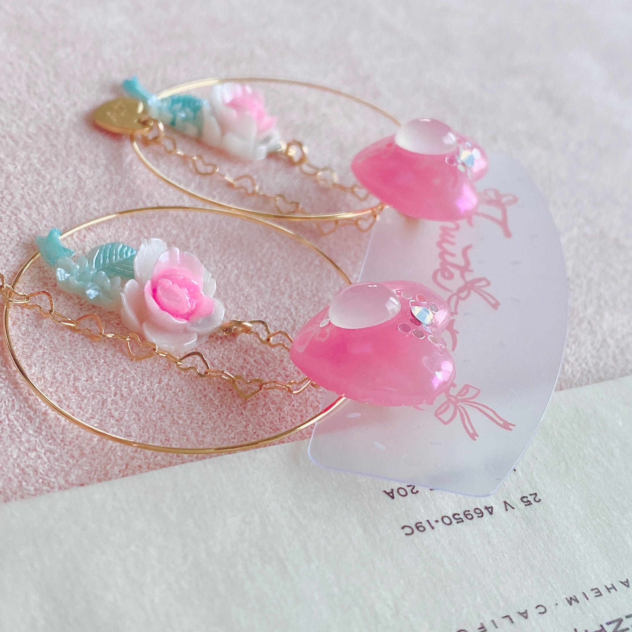 Pearl Heart Lady ♡ ピンクハートローズイヤリング