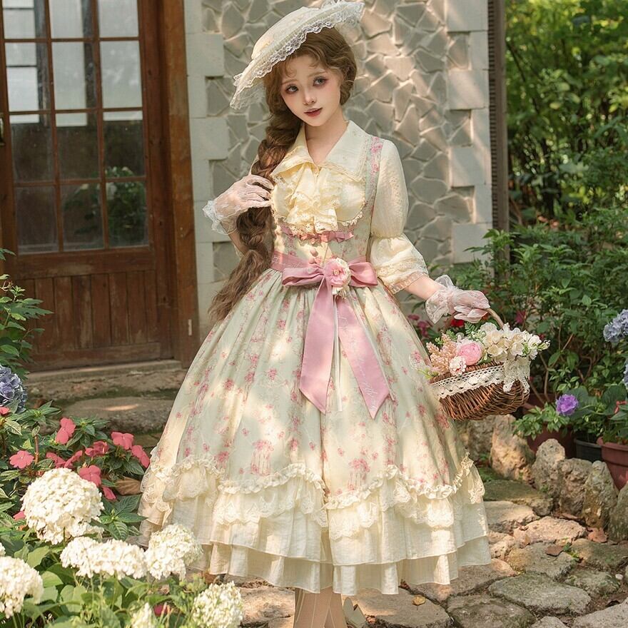 ロリータファッション 甘ロリ JSK 花柄5点セット | ロリィタデビューを