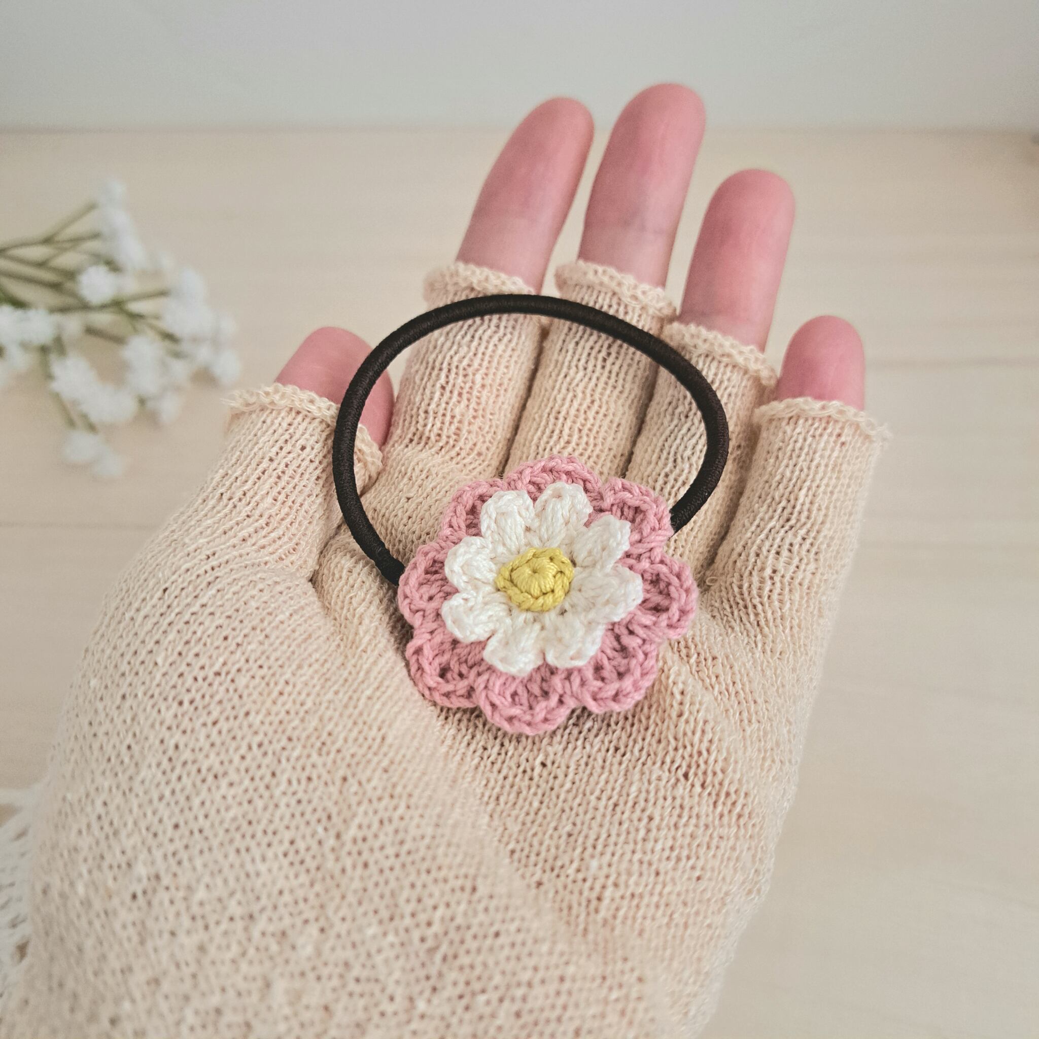 New！／選べる！コットン糸で編むナチュラル雰囲気のお花ヘアゴム