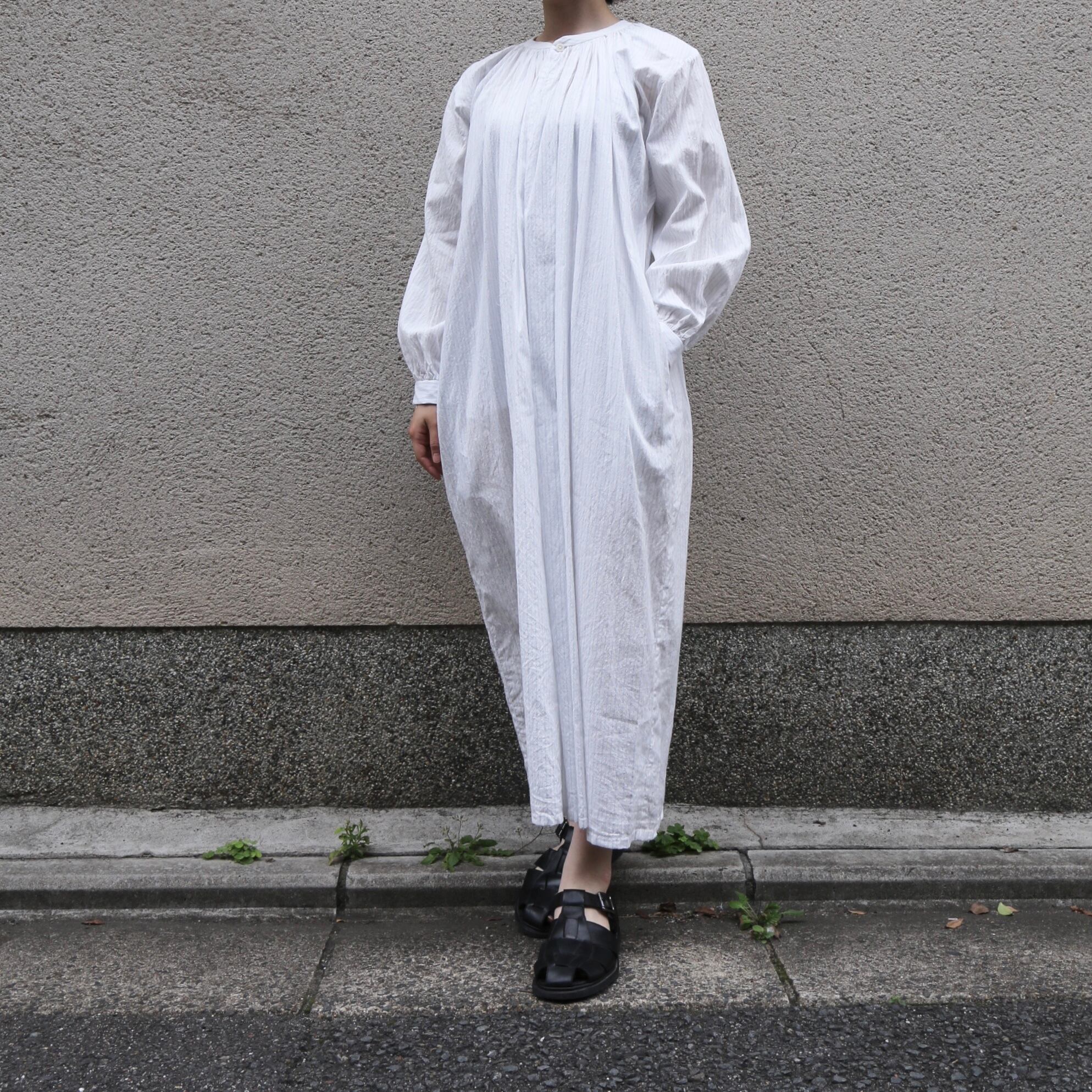 YAECA/ヤエカ Gather dress/ギャザードレス Cotton Linen#94707 Kusaki-Sax Stripe size S