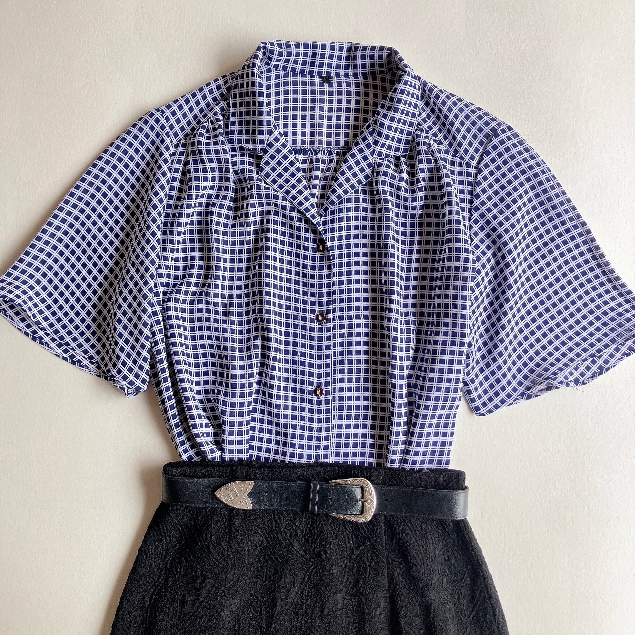 used レトロモダン総柄 モヘア混ブラウス 古着 ヴィンテージ vintage ブラウス | 古着屋mojo