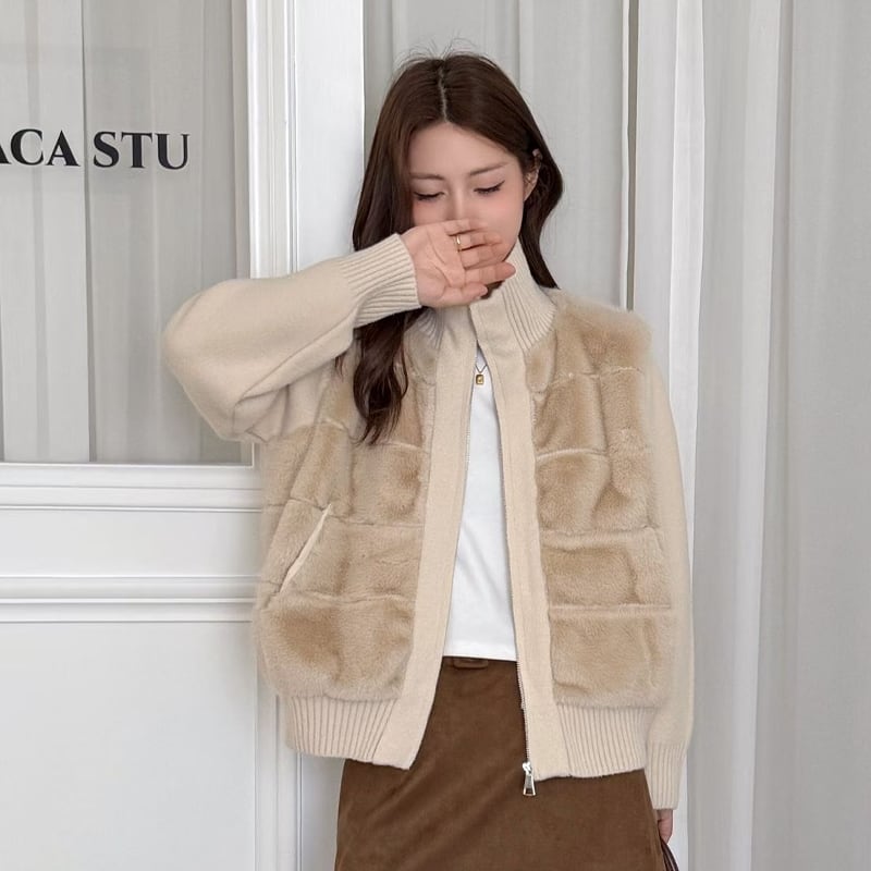 【outer】ファードッキングニットカーディガン Q7203