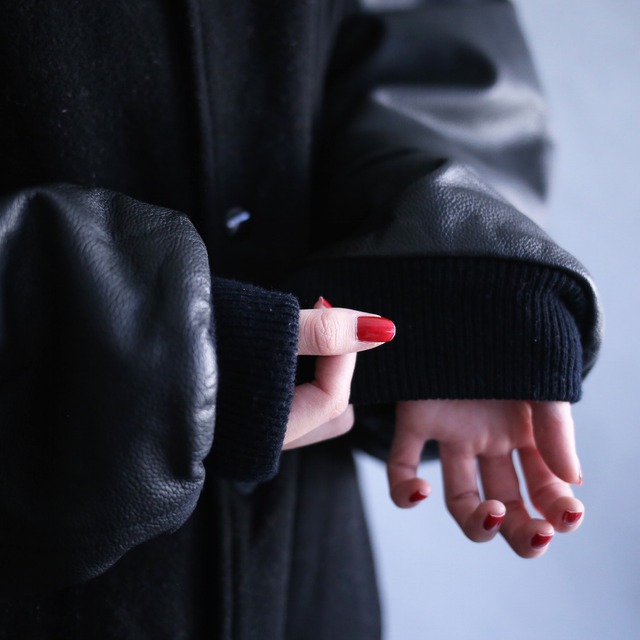 leather sleeve switching design XXXL over size stadium blouson