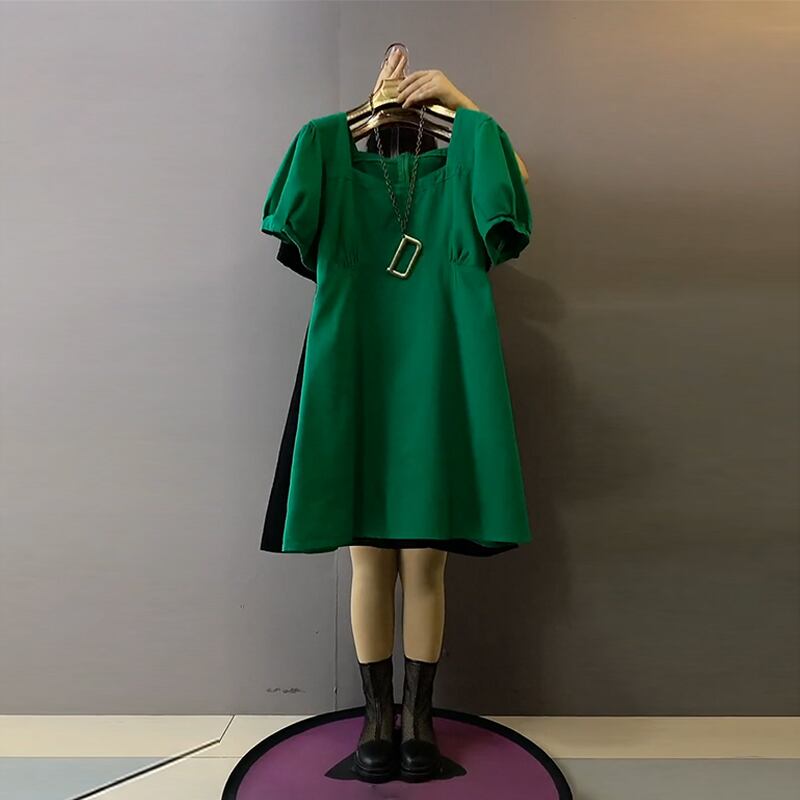 サマードレス ウェスト薄手スカート 大きめサイズ 夏物 ミックスインファッション66697138666