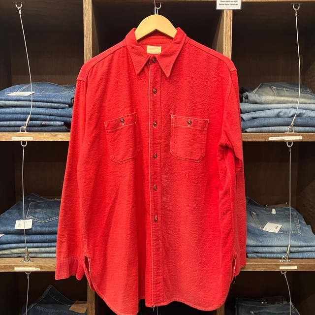 1950'S マチ付き RED SOLID FLANNEL SHIRT