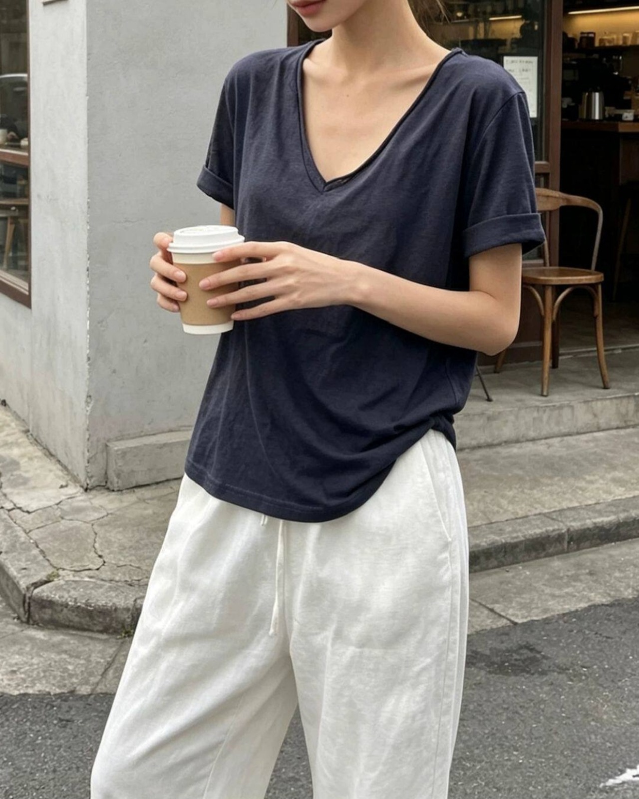 Vネックシアー Tシャツ 2color A1032 - 9