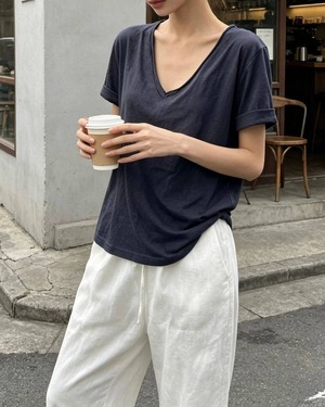 Vネックシアー Tシャツ 2color A1032