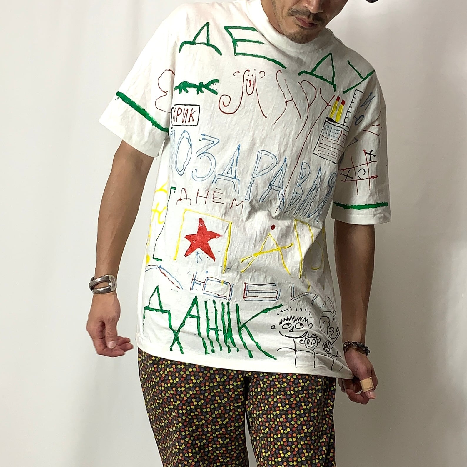 vintage 80s 90s print T-shirt Handpaint Hanes MADE IN USA プリント