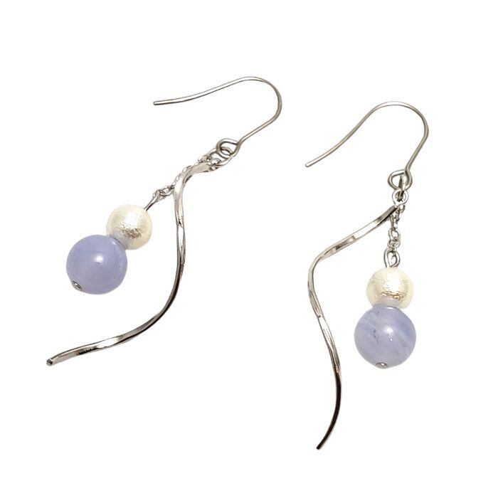 ブルーレースアゲート パワーストーン ピアス コットンパール 天然石 ゆらゆら かわいい アクセサリー おしゃれ ギフト プレゼント レディース 大人気 ピアス 金属アレルギー 対応 ギフト イヤリング変更可 メール便送料無料