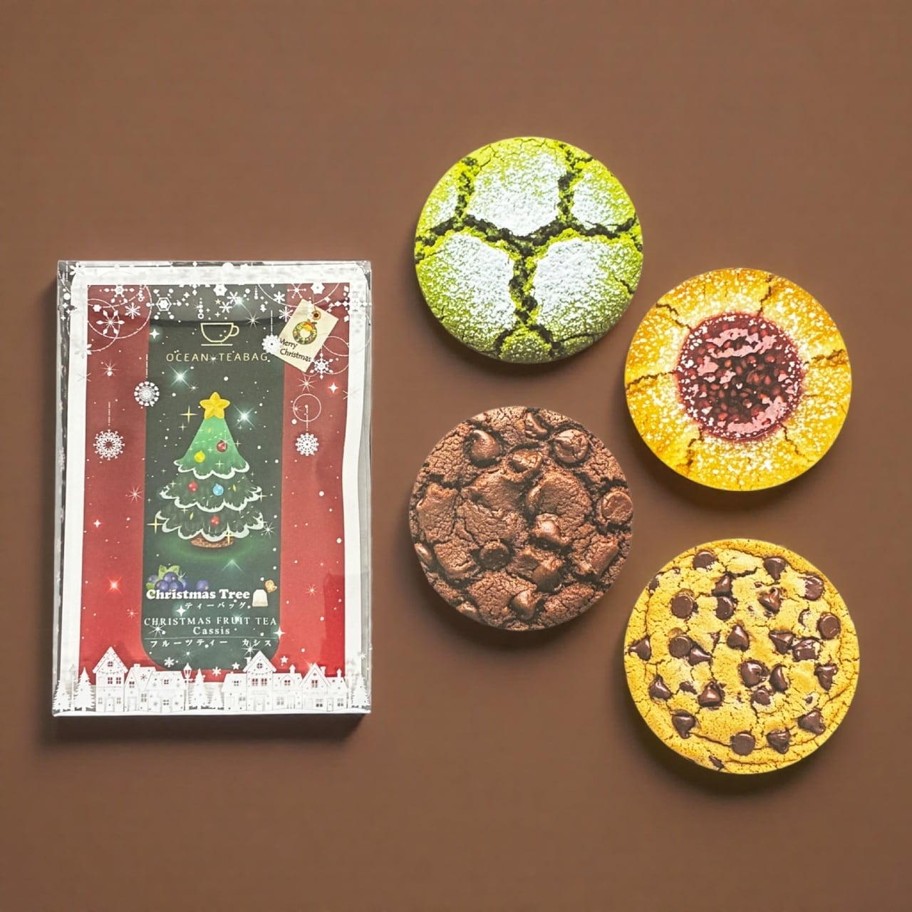 クリスマスオーナメントフルーツティー4p クッキーコースターセット