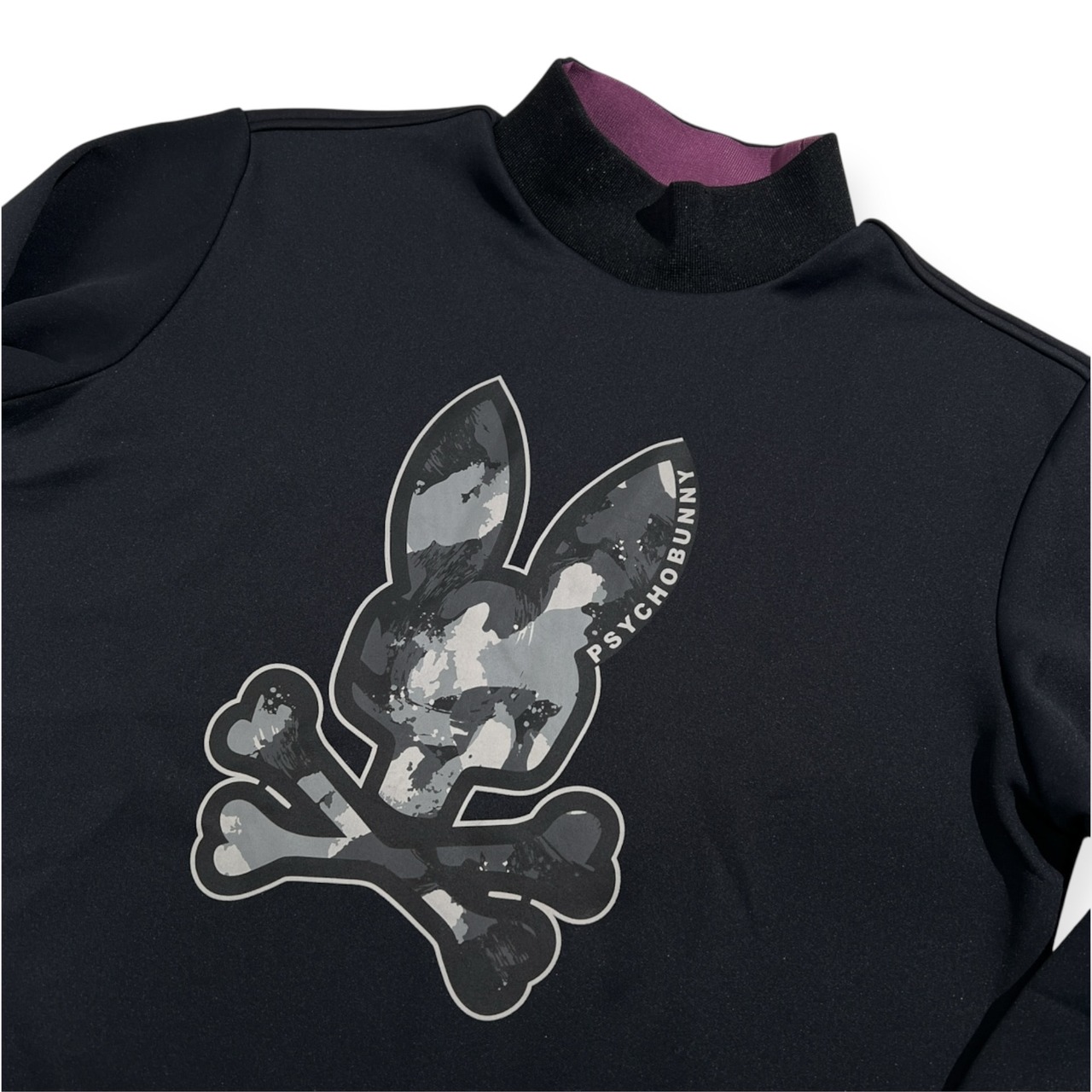 Psycho Bunny サイコバニー カモフラバニー モックネック ドライ カットソー サイズ XL /ブラック系 ゴルフウェア スポーツ