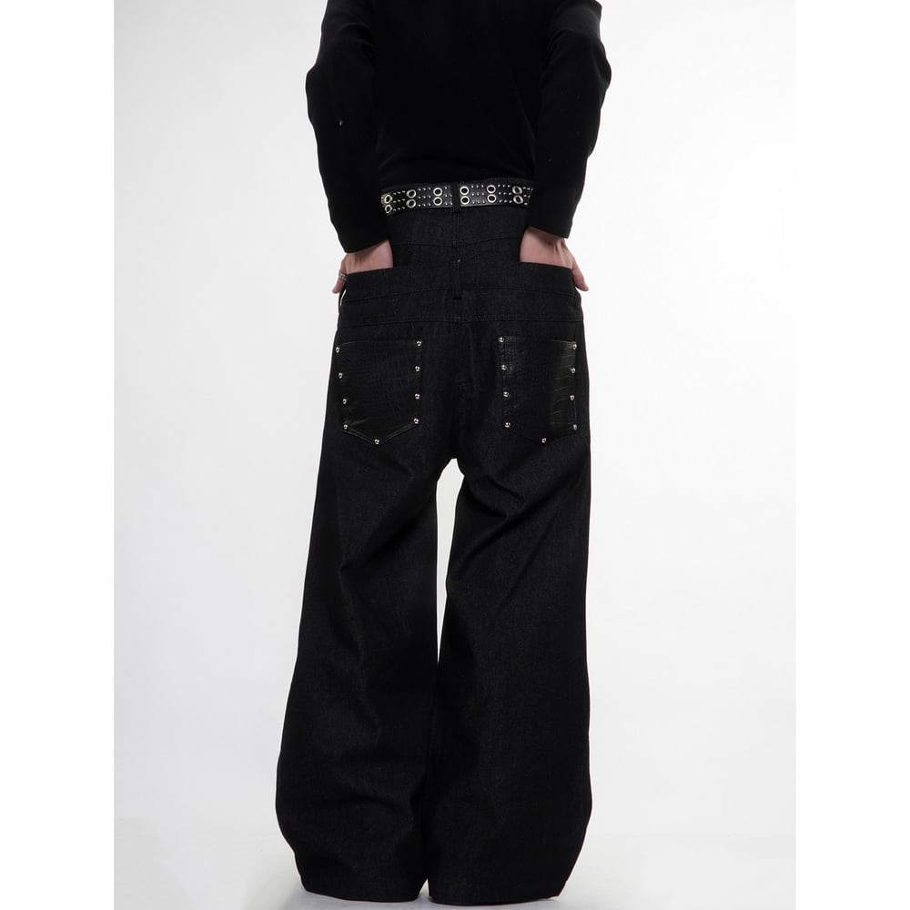 ストリート フェイクレイヤード デニムパンツ P384 | wshot