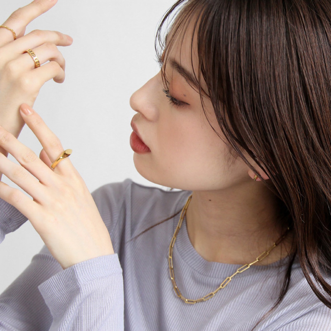 【ネコポス便】リング チェーンリング 18K 鎖 シンプル金属アレルギー 1735