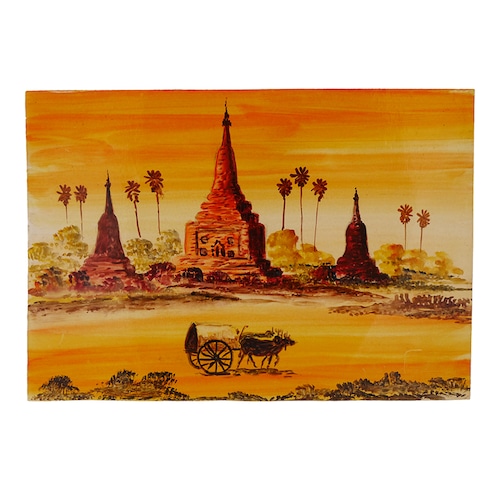 【絵画】ミャンマーの世界遺産　バガンの夕暮れの風景の商品画像2