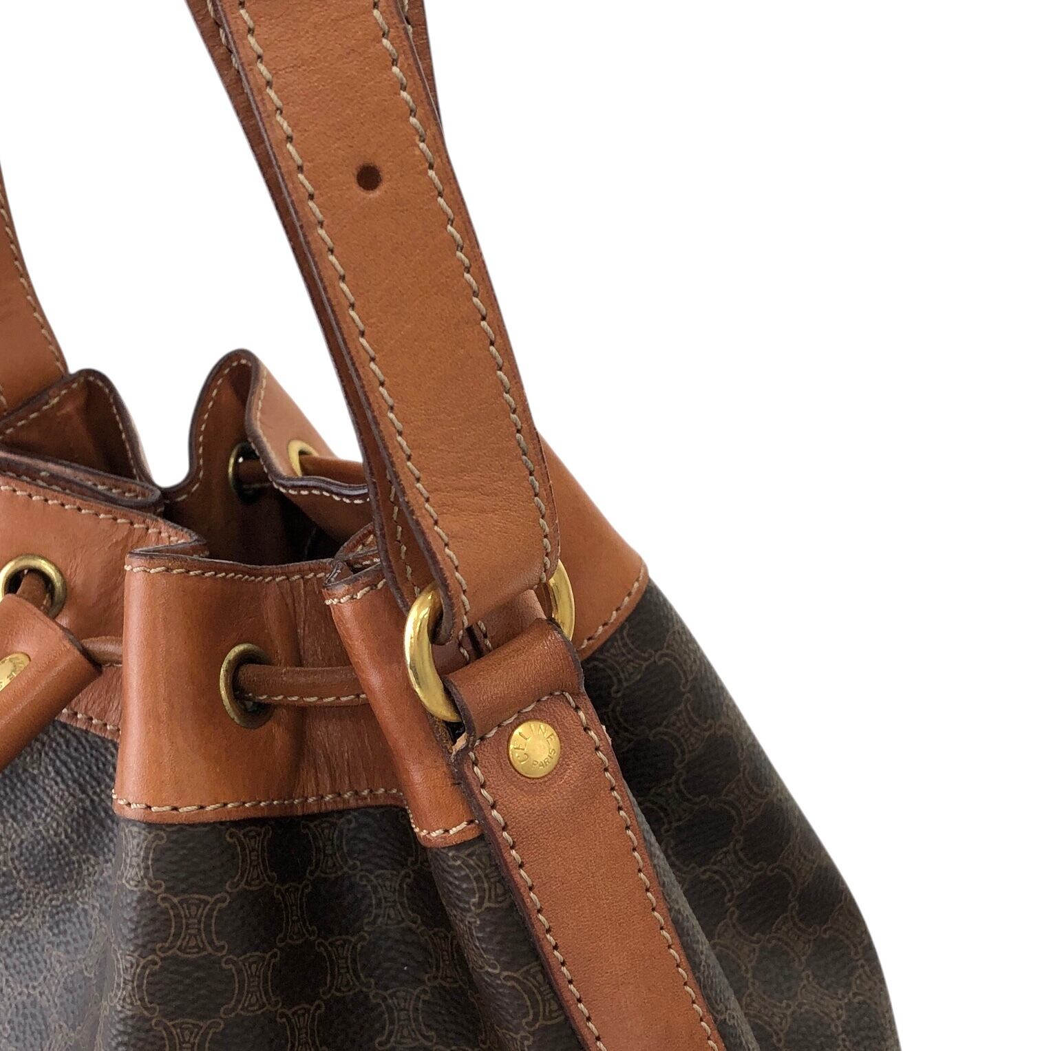 CELINE セリーヌ マカダム ショルダーバッグ ブラウン ブラゾン型押し