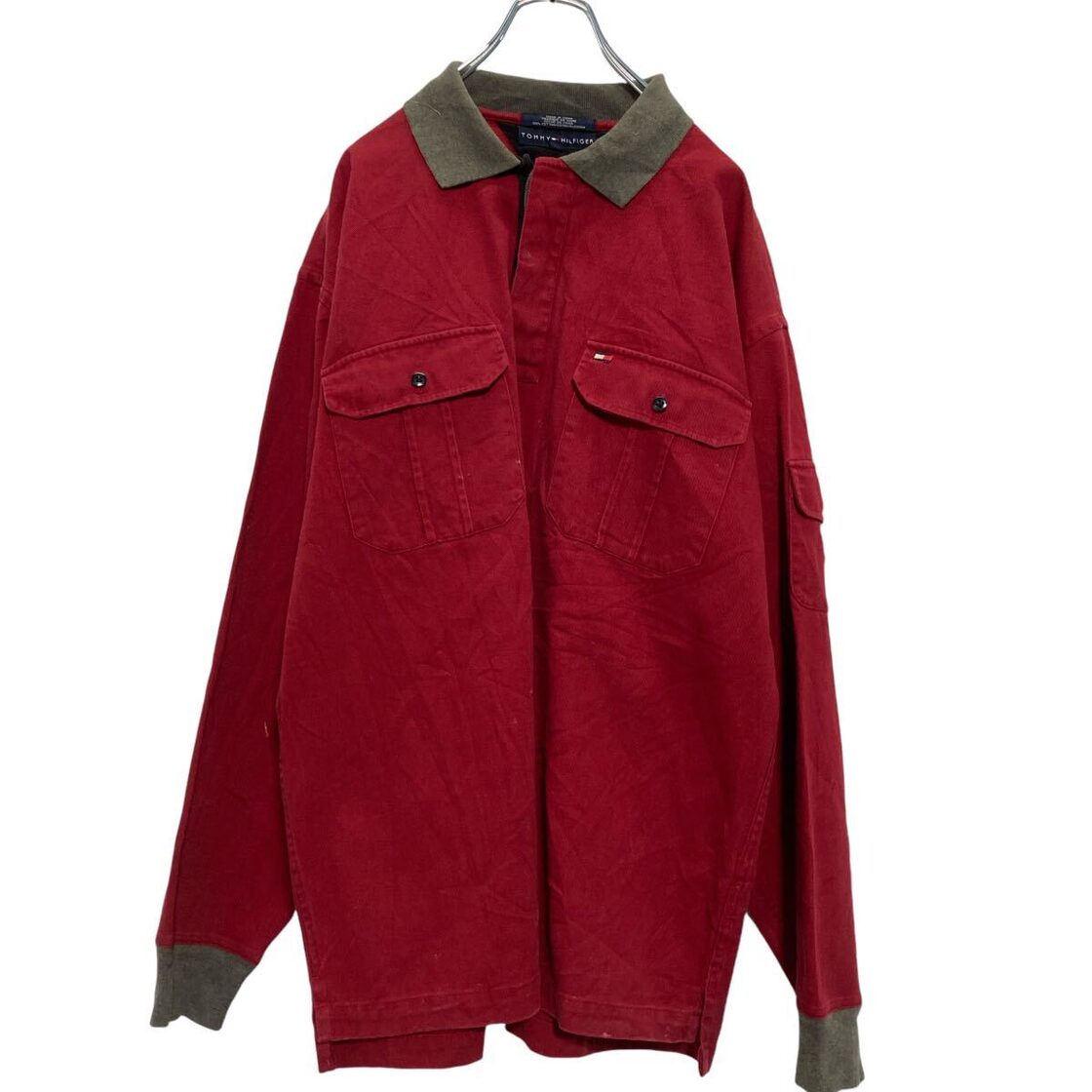 TOMMY HILFIGER ハーフボタン デニムジャケット XL レッド トミー 
