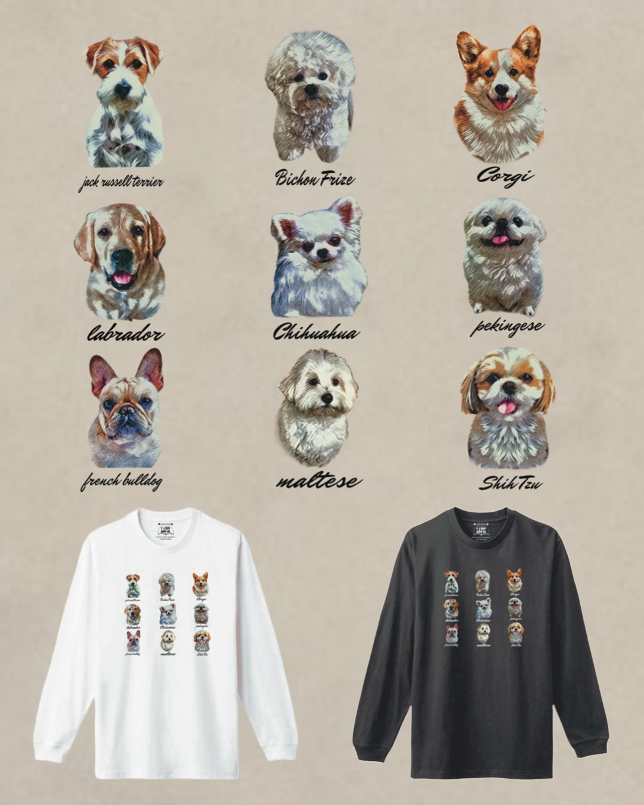 All dog white fur long sleeve Tee
