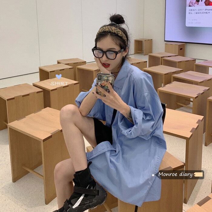 ブルーシャツ スプリングルーズ薄手ジャケット トップス ロング 春物 モンロー62641677599