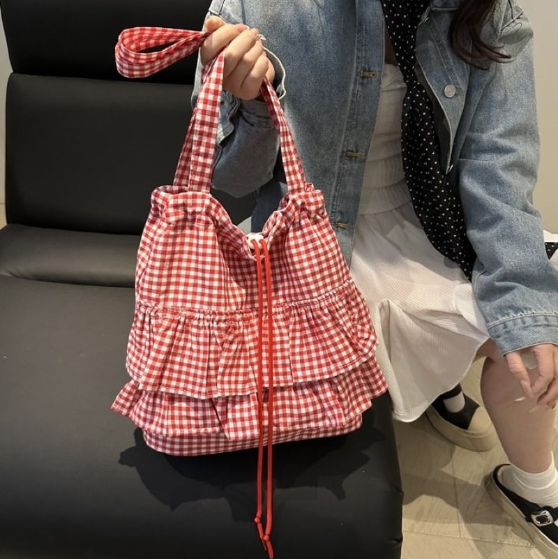 トートバッグ キャンバス レディース ギンガムチェック マザーズバッグ