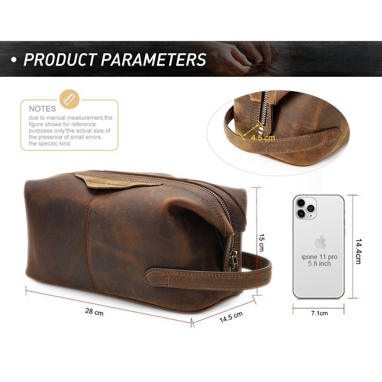 Square Genuine Leather Travel Pouch Bag / 本革 スクエア レザー トラベル ポーチ バッグ